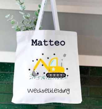 Baustelle Bagger Radlader Tasche Wechselwäsche Wechselkleidung Name für Kindergarten  Wunschname KITA Kindergarten Einschulung Lüttentüddel®